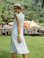 Vestido Midi de Manga Flutter con Cuello Crescent de 100% Lino FIONA