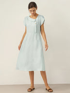 Vestido Midi de Manga Flutter con Cuello Crescent de 100% Lino FIONA