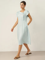 Vestido Midi de Manga Flutter con Cuello Crescent de 100% Lino FIONA