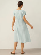 Vestido Midi de Manga Flutter con Cuello Crescent de 100% Lino FIONA
