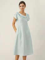 Vestido Midi de Manga Flutter con Cuello Crescent de 100% Lino FIONA