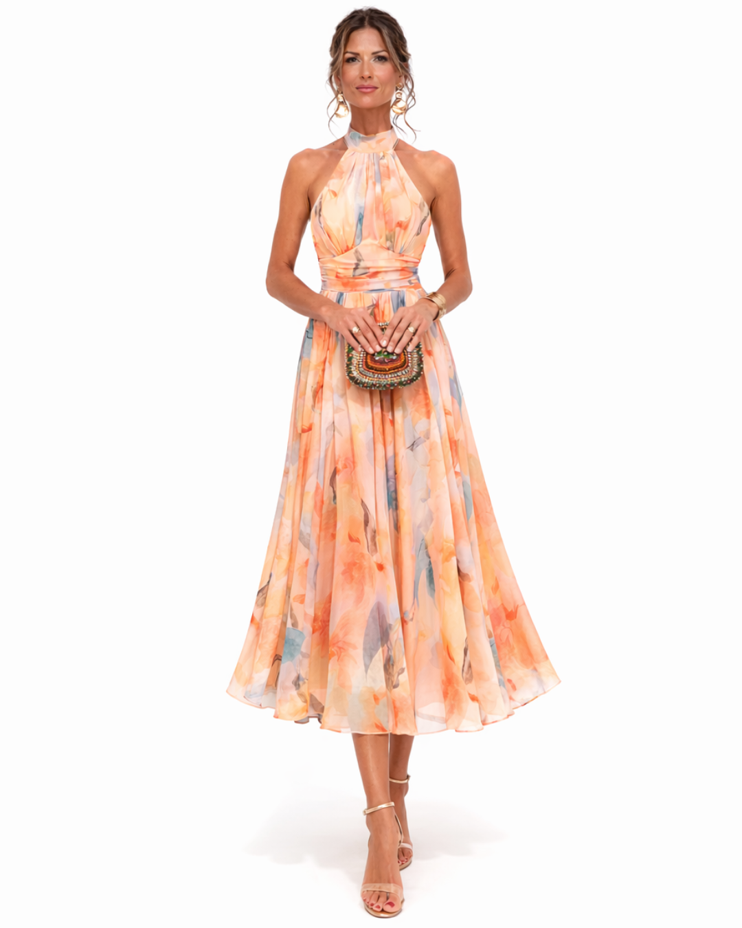 Gabriela | Vestido Midi Floral con Estampado Artístico