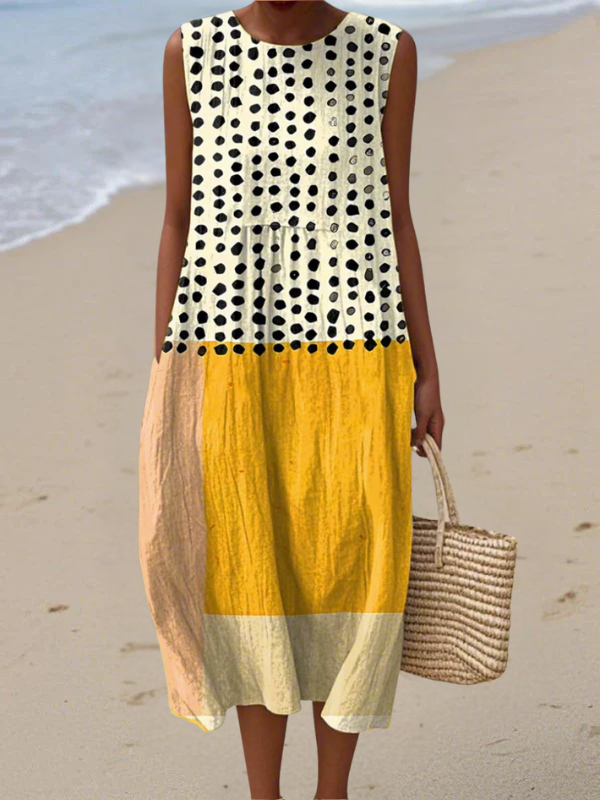 Leah | Vestido Midi Colorblock de Lunares