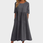 Lucia | Vestido de algodón con cuello redondo y detalle en la cintura
