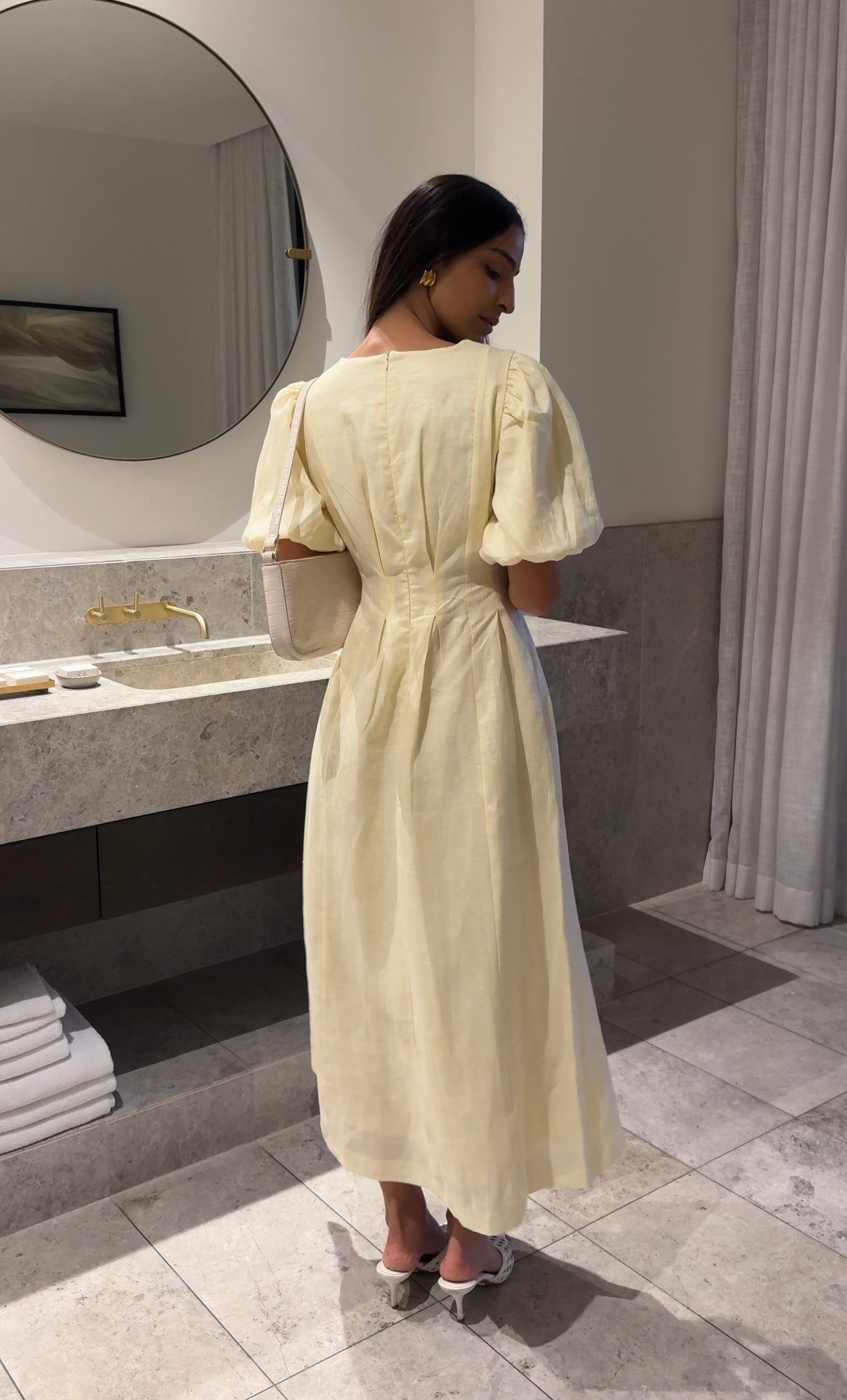 Catarina | Vestido Maxi de Lino con Mangas Abullonadas