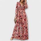 Aldona | Vestido Maxi Floral con Escote V y Tejido Plisado