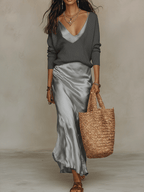 Conjunto Midi Ivory: Punto & Satén
