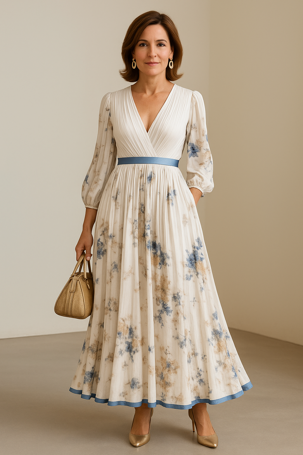 Henriqueta | Vestido Maxi Floral con Falda Plisada y Mangas Larga