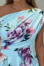 Vestido Midi Skater de Cuello Asimétrico Betty Estampado Azul