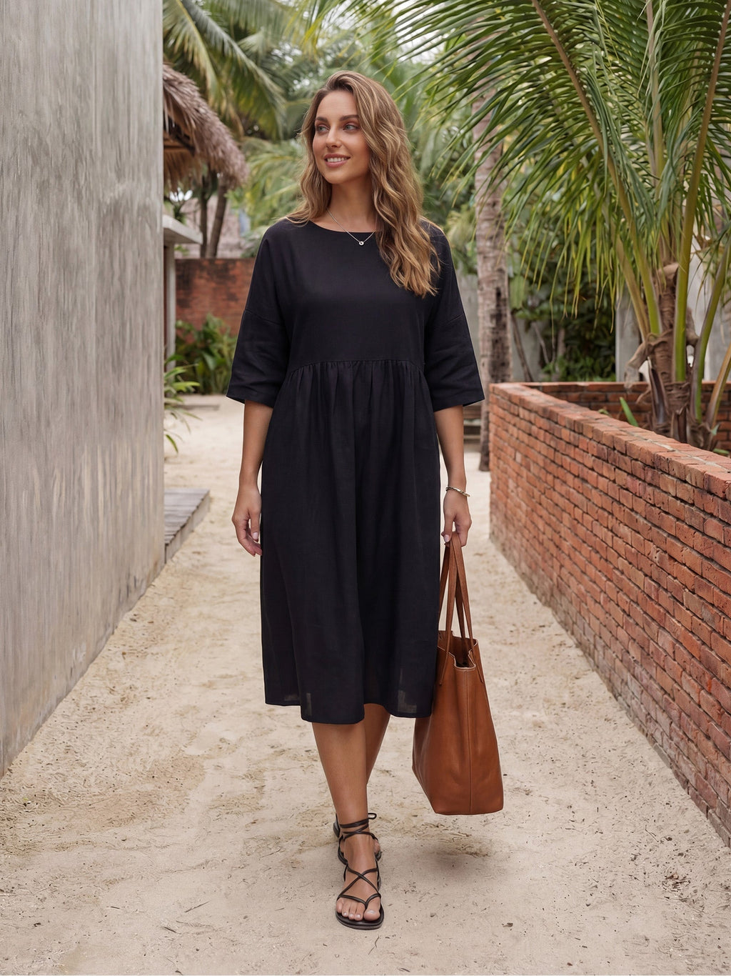Vestido Midi A-Line 100% Lino VALENCIA