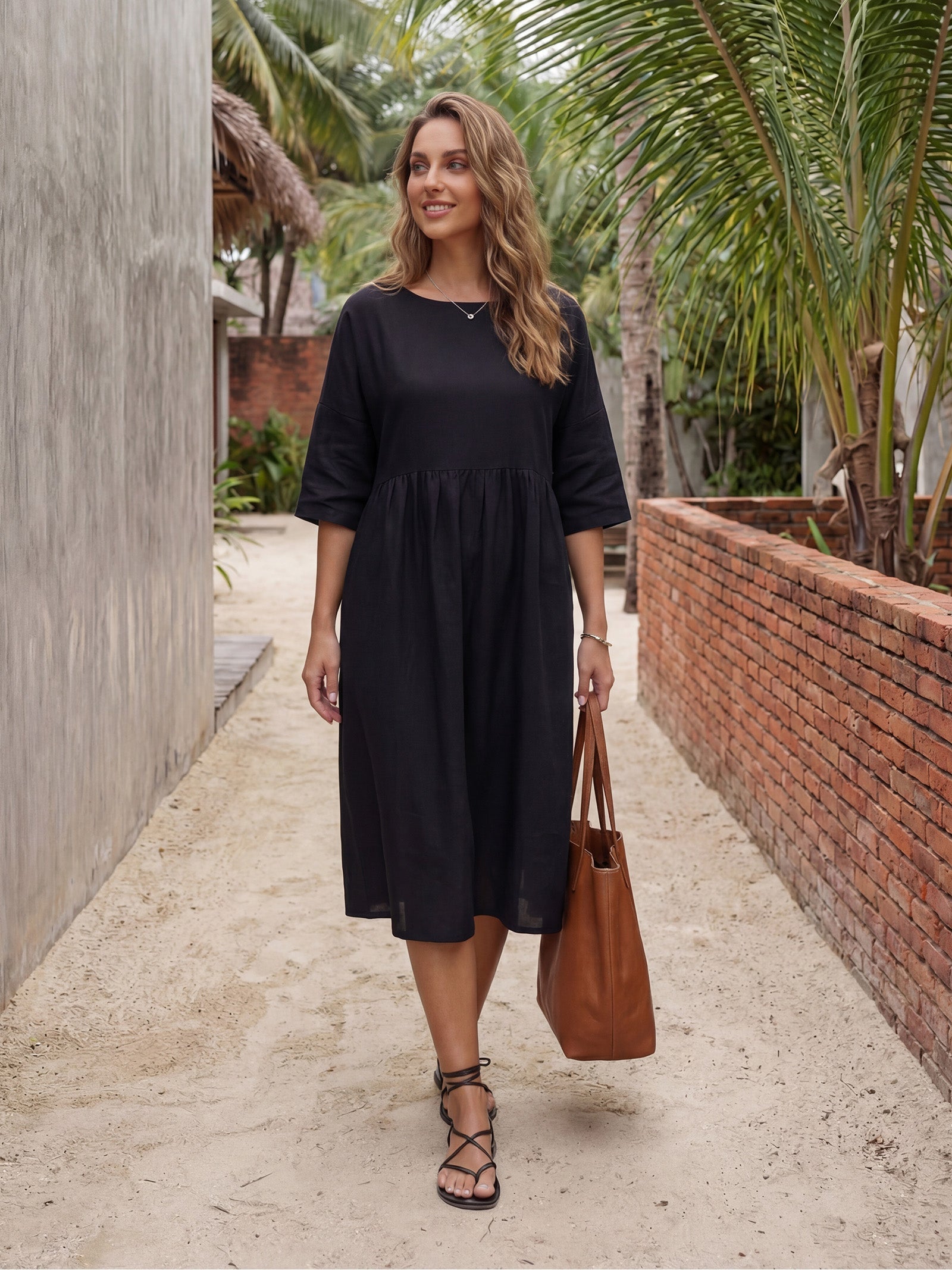 Vestido Midi A-Line 100% Lino VALENCIA