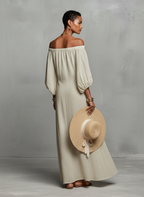 Constanza | Vestido Maxi con Hombros Descubiertos y Bordado Delicado