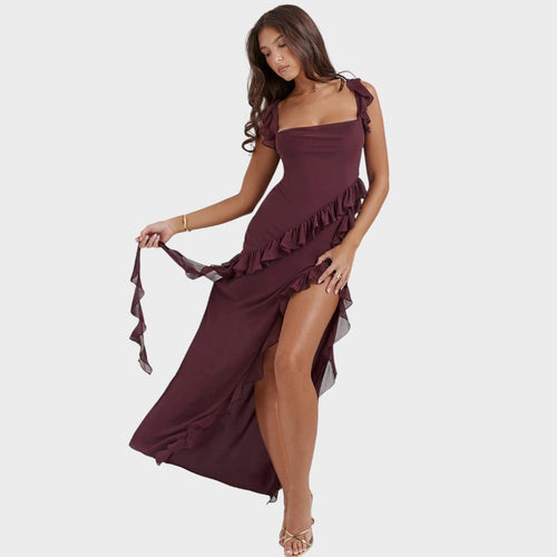 Amira | Vestido largo ciruela oscuro