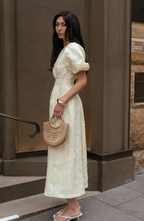 Catarina | Vestido Maxi de Lino con Mangas Abullonadas