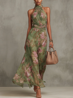 Serena | Elegante vestido largo floral fluido que favorece la silueta