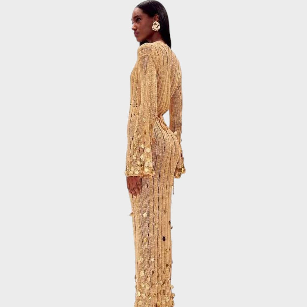 Capri | Elegante Vestido Largo de Crochet Con Detalles Brillantes