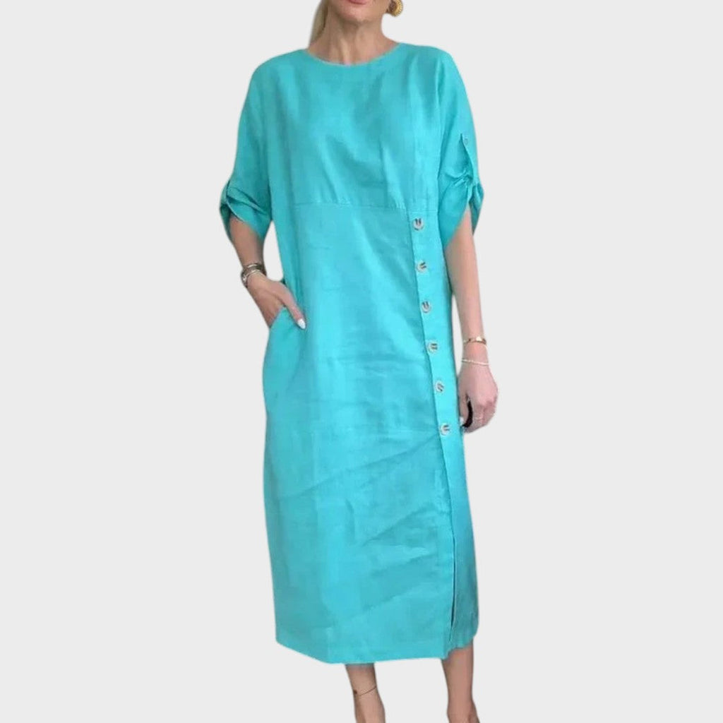 Adélia | Vestido De Algodón Y Lino Con Botones