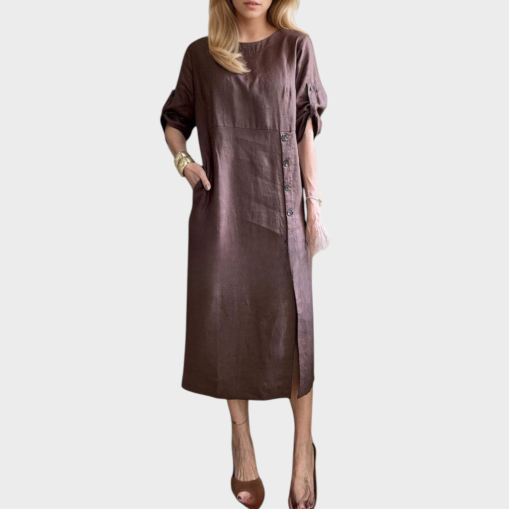 Adélia | Vestido De Algodón Y Lino Con Botones