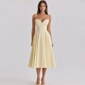 Amélie™ – Vestido Midi con Escote Corazón, Drapeado y Corte Evasé