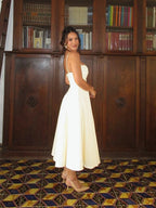 Amélie™ – Vestido Midi con Escote Corazón, Drapeado y Corte Evasé