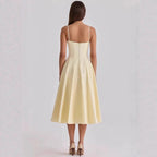Amélie™ – Vestido Midi con Escote Corazón, Drapeado y Corte Evasé