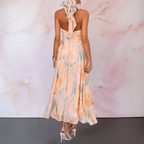 ESTHER | VESTIDO DE IMPRESIÓN ACUARELA CON CUELLO HALTER