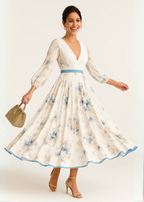 Henriqueta | Vestido Maxi Floral con Falda Plisada y Mangas Larga