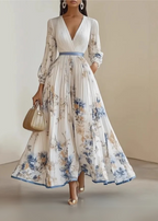 Henriqueta | Vestido Maxi Floral con Falda Plisada y Mangas Larga
