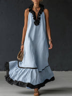 Sofia | Vestido Maxi con Volantes y Detalle Bicolor