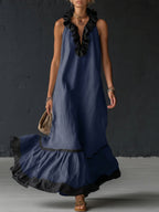 Sofia | Vestido Maxi con Volantes y Detalle Bicolor