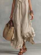 Isabel | Vestido de Algodón con Rayas y Volantes en el Escote