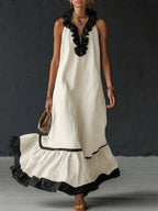 Sofia | Vestido Maxi con Volantes y Detalle Bicolor