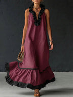 Sofia | Vestido Maxi con Volantes y Detalle Bicolor