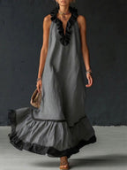 Sofia | Vestido Maxi con Volantes y Detalle Bicolor